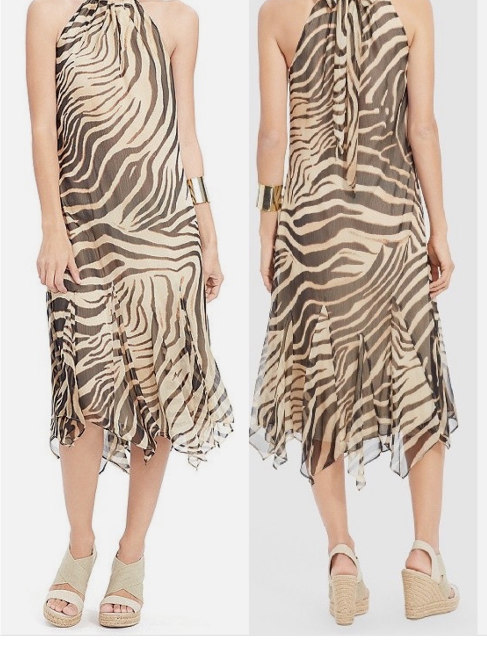 LAUREN Ralph Lauren Zebra-Print Halter Midi Dress in Neutral Tones